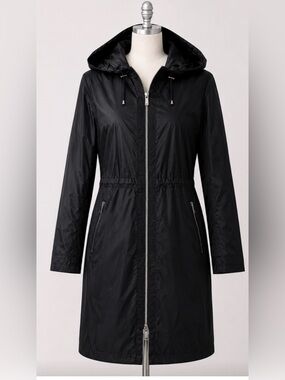 NWT JANE POST BLACK LIGHTWEIGHT HOODED ZIP PARKA JACKET COAT SZ XS